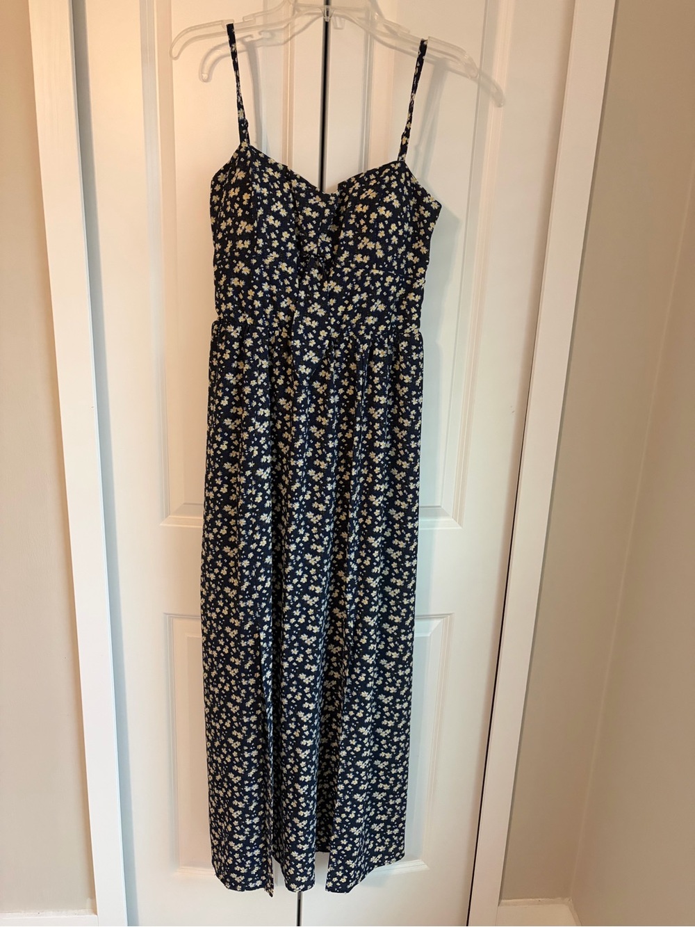 As U Wish Navy Blue Floral Maxi Dress with White and Yellow Print